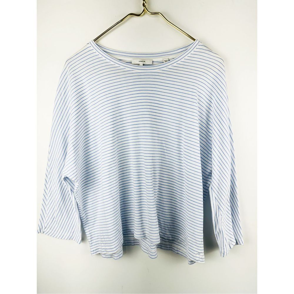 Vince Women's Pencil Coastal Stripe Dolman 3/4 Sleeve Tee Blue Size Large